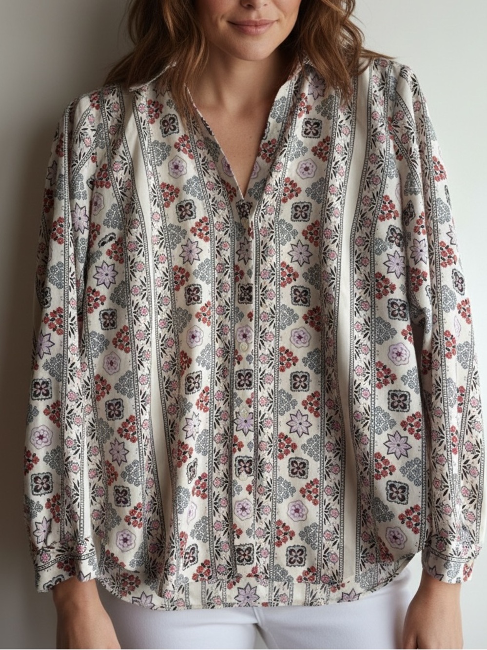 Ann Taylor Floral Print Button Down Blouse Shirt Medium